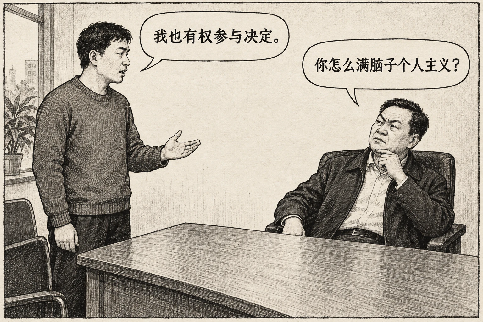 成员要求参与决定，负责人反问他为什么满脑子个人主义。