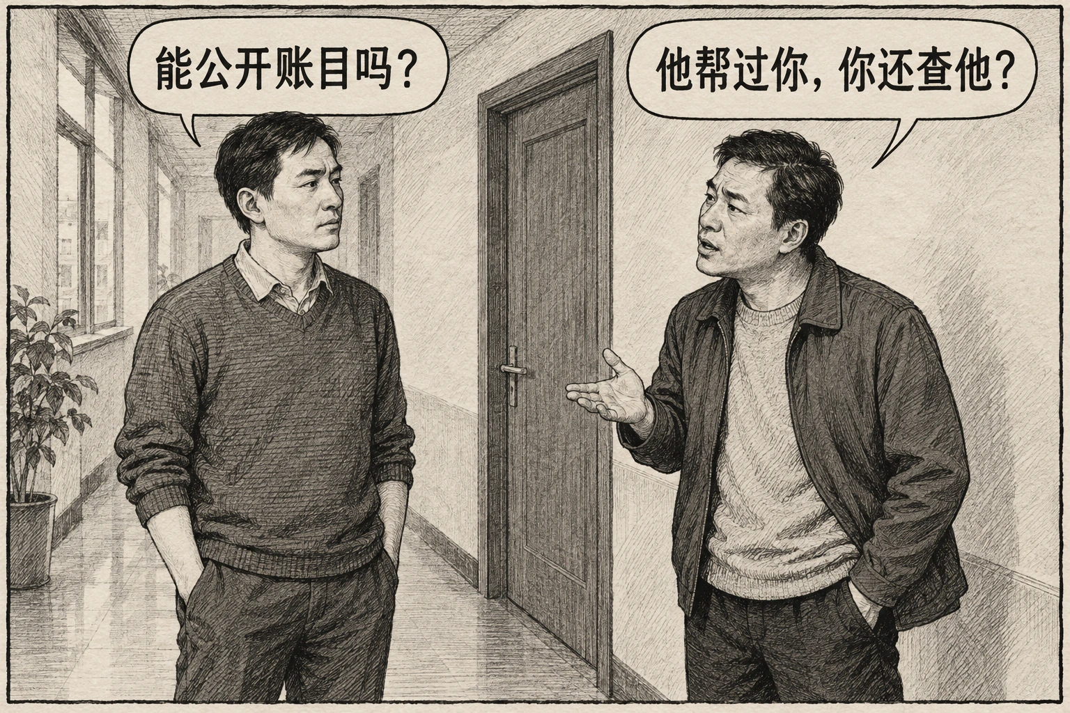 一名居民要求公开账目,另一人责备他质疑曾经帮助自己的人。